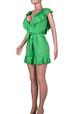 Green Euramerican Women Solid Color Sexy Flounce V Collar Romper Shorts MA6728-1