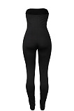 Black Women Sleeveless Solid Color Strapless Hole  Bodycon Jumpsuits MA6725-1