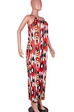 Red Women Tie Dye One Shoulder Printing Sleeveless Casual Jumpsuit MA6732-1