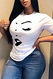 Women Short Sleeve Round Collar Printing Loose Casual T Shirts HYD918
