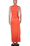 Yellow Solid Color Women High Waits Hollow Out Split Cross Trendy Sleeveless Long Dress MA6729-3