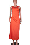 Yellow Solid Color Women High Waits Hollow Out Split Cross Trendy Sleeveless Long Dress MA6729-3