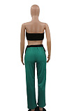 Neon Green Women Fashion Sexy Strapless Tops Printing Sport Casual Pants Sets QMX1005