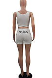 White Women Trendy Sexy Tank Sleeveless Shorts Sets QMX1002