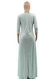 Blue Euramerican Women Irregular Lower Hem Long Sleeve Pure Color Long Dress JR3642-3