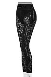 Black Autumn Lace Spliced Collect Waist Bodycon Hip Raise Pencil Pants BLG44970-2