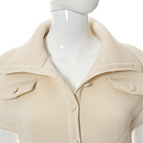 Casual Fall Turn Down Collar Tops Solid Bodycon Women Coats LHGC452