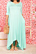 Blue Euramerican Women Irregular Lower Hem Long Sleeve Pure Color Long Dress JR3642-3