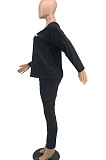 Gray Women Trendy Oblique Shoulder Letters Printing Casual Sport Pants Sets YFS10025-1