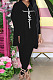 Black Euramerican Women Autumn Winter Fashion Sexy Solid Color V Collar Printing Pants Sets YBS86735-1