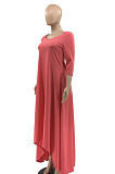Red Euramerican Women Irregular Lower Hem Long Sleeve Pure Color Long Dress JR3642-1