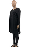 Black Euramerican Women Long Sleeve Printing Casual Pants Sets JR3654-1