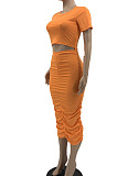 Black Euramerican Women Solid Color Short Sleeve Round Collar Mid Waist Ruffle Midi Dress JR3640-1