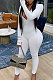 White Ribber Letter Embroidery Long Sleeve Zipper Slim Fitting Bodycon Jumpsuits QZ6115-1