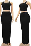 Black Euramerican Sexy Women Sleeveless Solid Color Tank Tight At Home Casual Skirts Sets KZ152-4