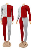 Rose Red Black Euramerican Sexy Women Autumn Spliced Color Block Long Sleeve Long Pants Sets KZ158-1