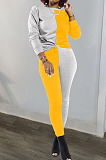Gray Black Euramerican Sexy Women Autumn Spliced Color Block Long Sleeve Long Pants Sets KZ158-2