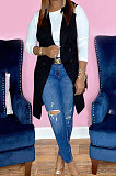 Black Simple Pure Color Lapel Neck Sleeveless Jacket Coat LSZ91190-4