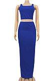 Peacock Blue Euramerican Sexy Women Sleeveless Solid Color Tank Tight At Home Casual Skirts Sets KZ152-6