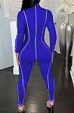 Blue Women Skinny Tight Long Sleeve Zipper Bodycon Jumpsuits JR3644-3