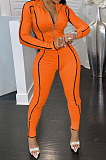 Orange Women Skinny Tight Long Sleeve Zipper Bodycon Jumpsuits JR3644-4
