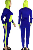 Blue Spliced Long Sleeve With Pocket Hoodie Sweat Pants Sets LMM8280-1