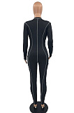 Black Women Skinny Tight Long Sleeve Zipper Bodycon Jumpsuits JR3644-1