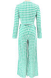 Green Euramerican Autumn Winter Women Plaid Printing Long Sleeve Round Collar Loose Pants Sets KZ2139-5