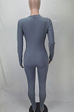 White Women Ribber Solid Color Long Sleeve Round Collar Bodycon Jumpsuits MLD5058-2