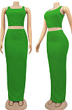 Green Euramerican Sexy Women Sleeveless Solid Color Tank Tight At Home Casual Skirts Sets KZ152-7