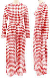 Yellow Euramerican Autumn Winter Women Plaid Printing Long Sleeve Round Collar Loose Pants Sets KZ2139-1