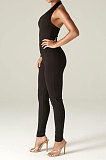 Black Euramerican Women Sexy Trendy One Shoulder Pure Color Backless Bodycon Jumpsuits QMX1010-2