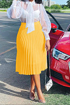Yellow Simple Chiffon Pure Color Pleated Skirts TRS1177-4
