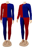 Blue Rose Red Euramerican Sexy Women Autumn Spliced Color Block Long Sleeve Long Pants Sets KZ158-4
