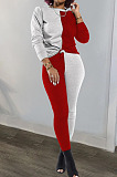 Rose Red Black Euramerican Sexy Women Autumn Spliced Color Block Long Sleeve Long Pants Sets KZ158-1