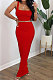 Red Euramerican Sexy Women Sleeveless Solid Color Tank Tight At Home Casual Skirts Sets KZ152-3