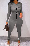 Coffee Women Ribber Solid Color Long Sleeve Round Collar Bodycon Jumpsuits MLD5058-3