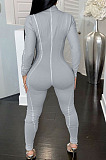 White Women Skinny Tight Long Sleeve Zipper Bodycon Jumpsuits JR3644-5
