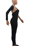 Black Euramerican Women Sexy Trendy One Shoulder Pure Color Backless Bodycon Jumpsuits QMX1010-2