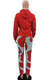 Red Casual Digital Letter Print Long Sleeve Hoodie Pencil Pants Sport Sets TK6140-2