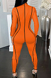 Orange Women Skinny Tight Long Sleeve Zipper Bodycon Jumpsuits JR3644-4