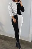 Gray Black Euramerican Sexy Women Autumn Spliced Color Block Long Sleeve Long Pants Sets KZ158-2