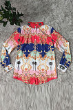 Red Women Single-Breasted Casual Digital Printing Long Sleeve Shirts  YZ7054
