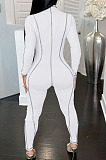 White Women Skinny Tight Long Sleeve Zipper Bodycon Jumpsuits JR3644-5