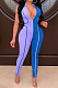 Blue Euramerican Women Tight Sleeveless Spliced Zipper Low Waist Bodycon Jumpsuits JR3649-4