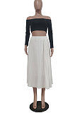 Khaki Simple Chiffon Pure Color Pleated Skirts TRS1177-5