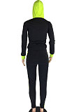 Black Spliced Long Sleeve With Pocket Hoodie Sweat Pants Sets LMM8280-2