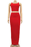 Red Euramerican Sexy Women Sleeveless Solid Color Tank Tight At Home Casual Skirts Sets KZ152-3