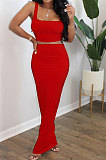 Rose Red Euramerican Sexy Women Sleeveless Solid Color Tank Tight At Home Casual Skirts Sets KZ152-5