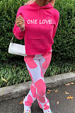 Pink Casual Digital Letter Print Long Sleeve Hoodie Pencil Pants Sport Sets TK6140-1